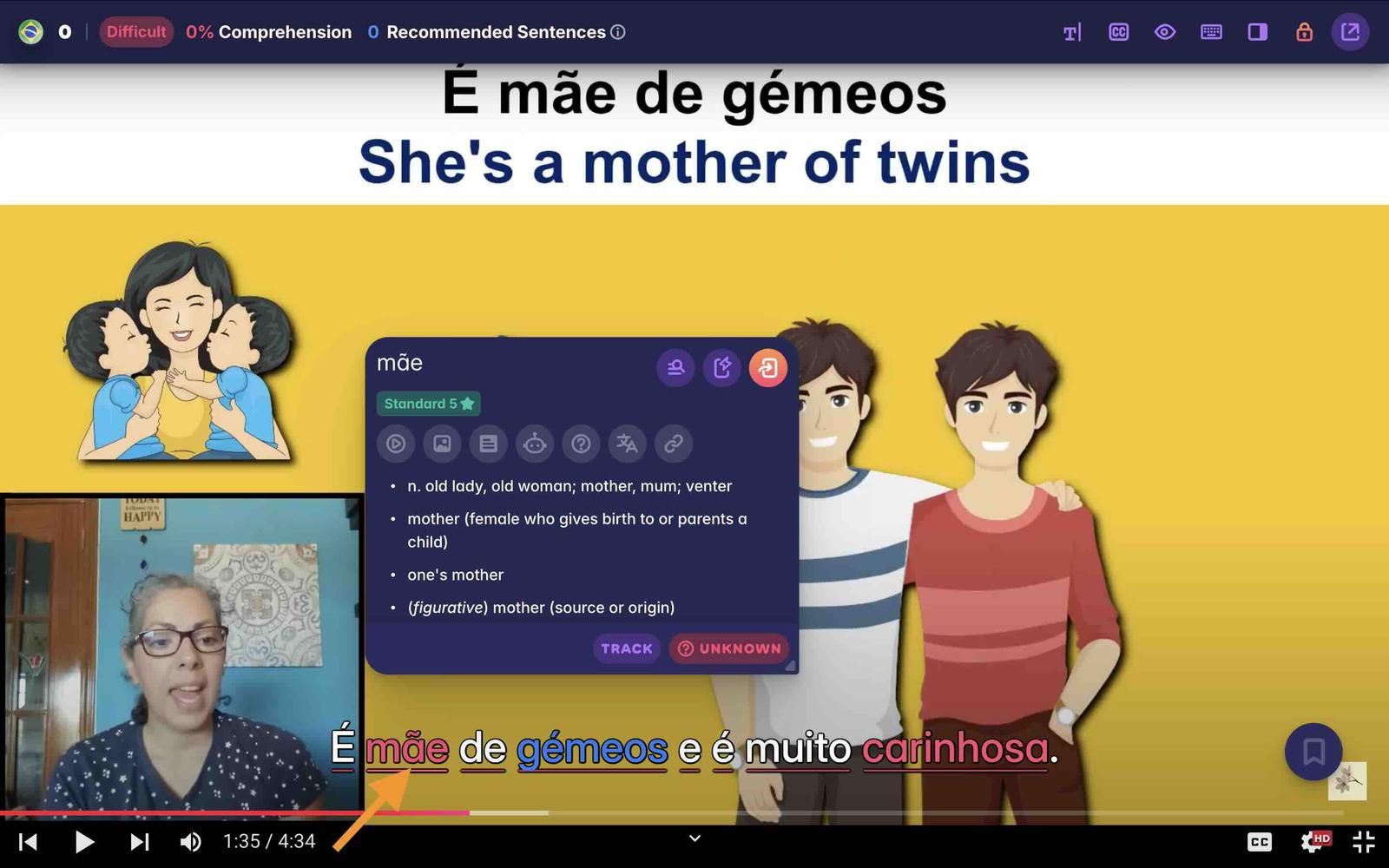 A screenshot of a YouTube video in Portuguese about a woman who works at the supermarket.