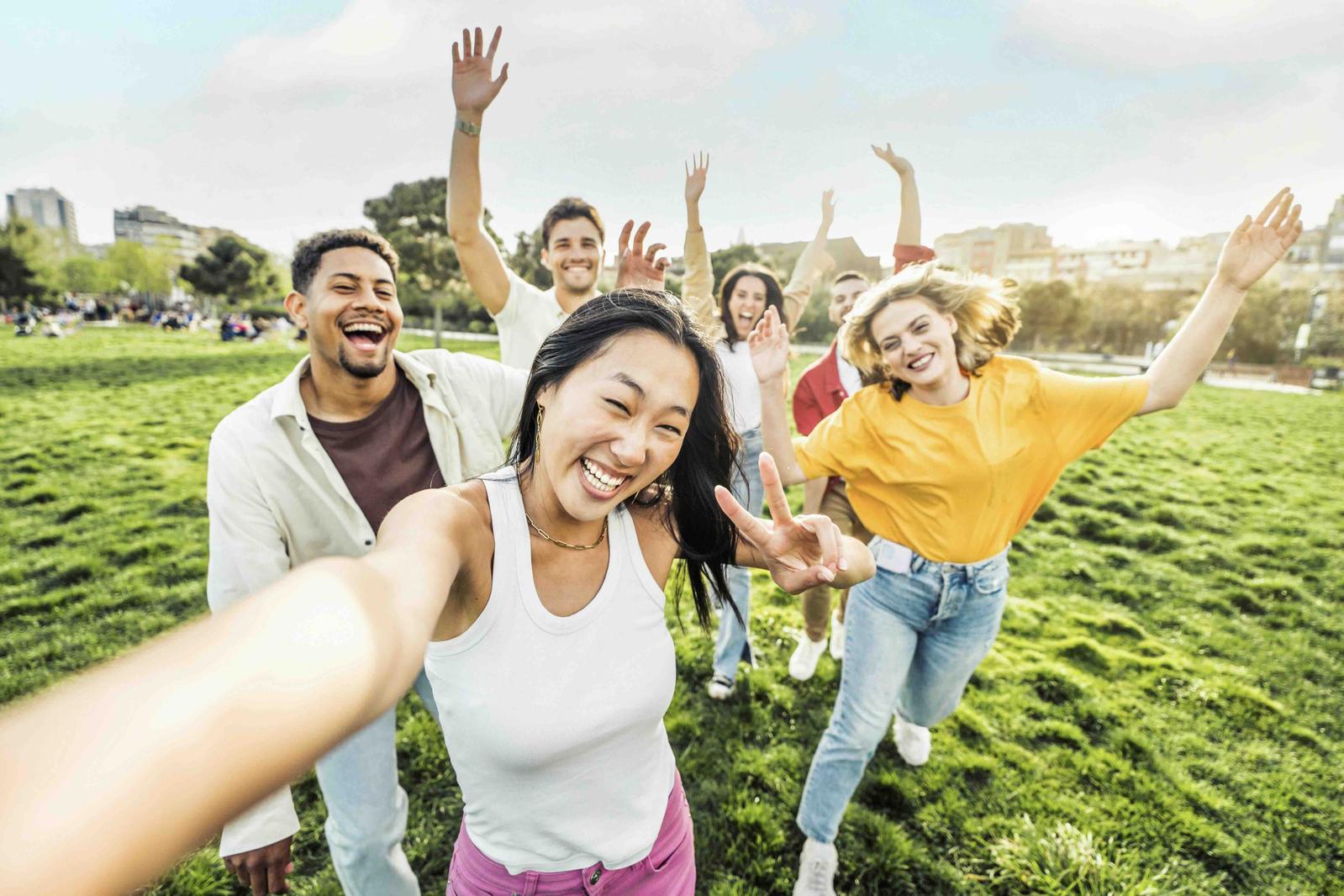 A group of friends sending a selfie to someone, as if to say 'come on, let's go somewhere!'