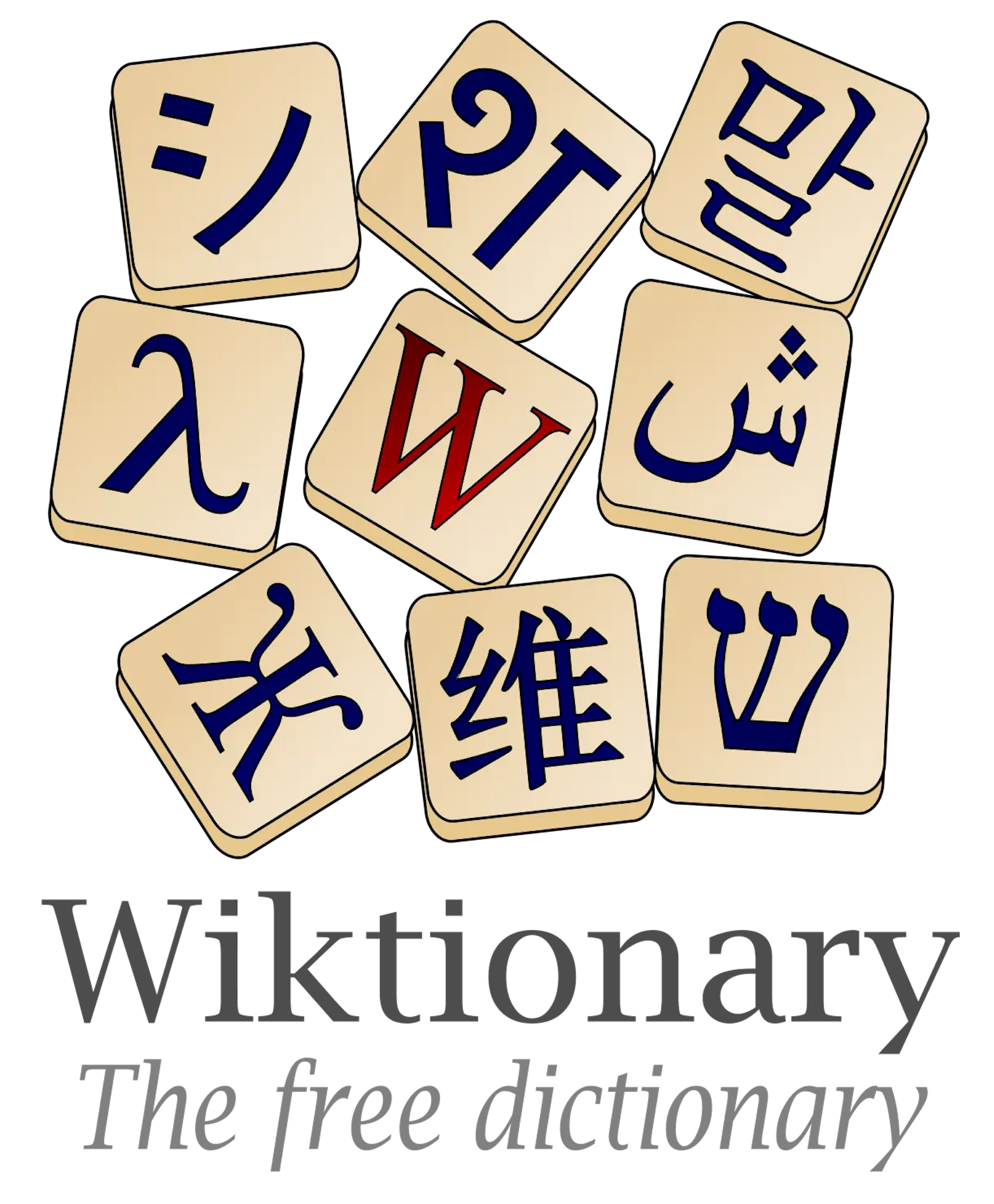 The logo for Wiktionary, a series of symbols in different languages