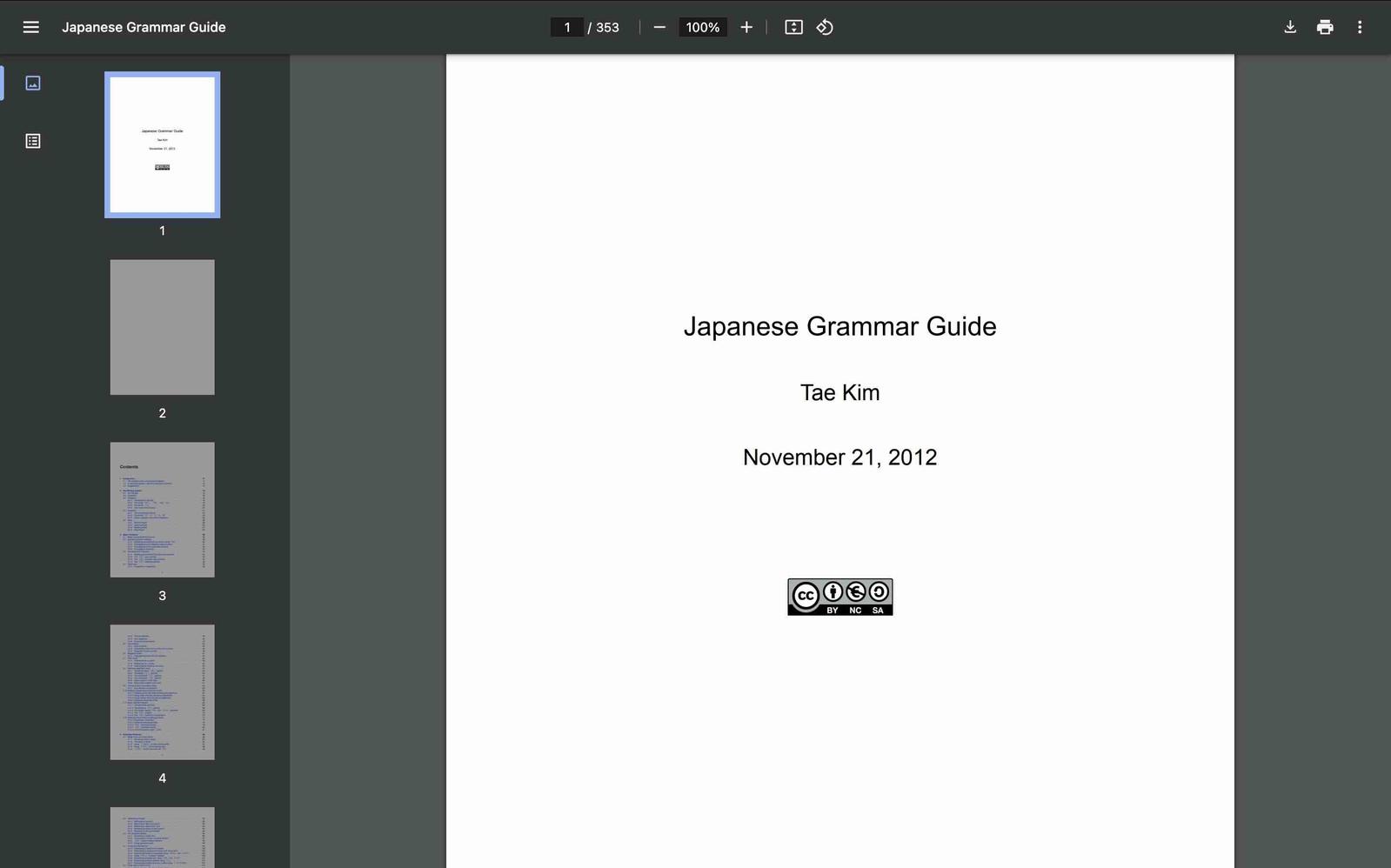 A screenshot of the cover of Tae Kim's Japanese textbook