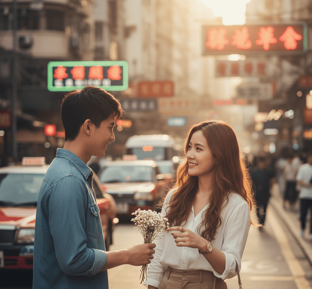 Man expressing his love to a woman.
