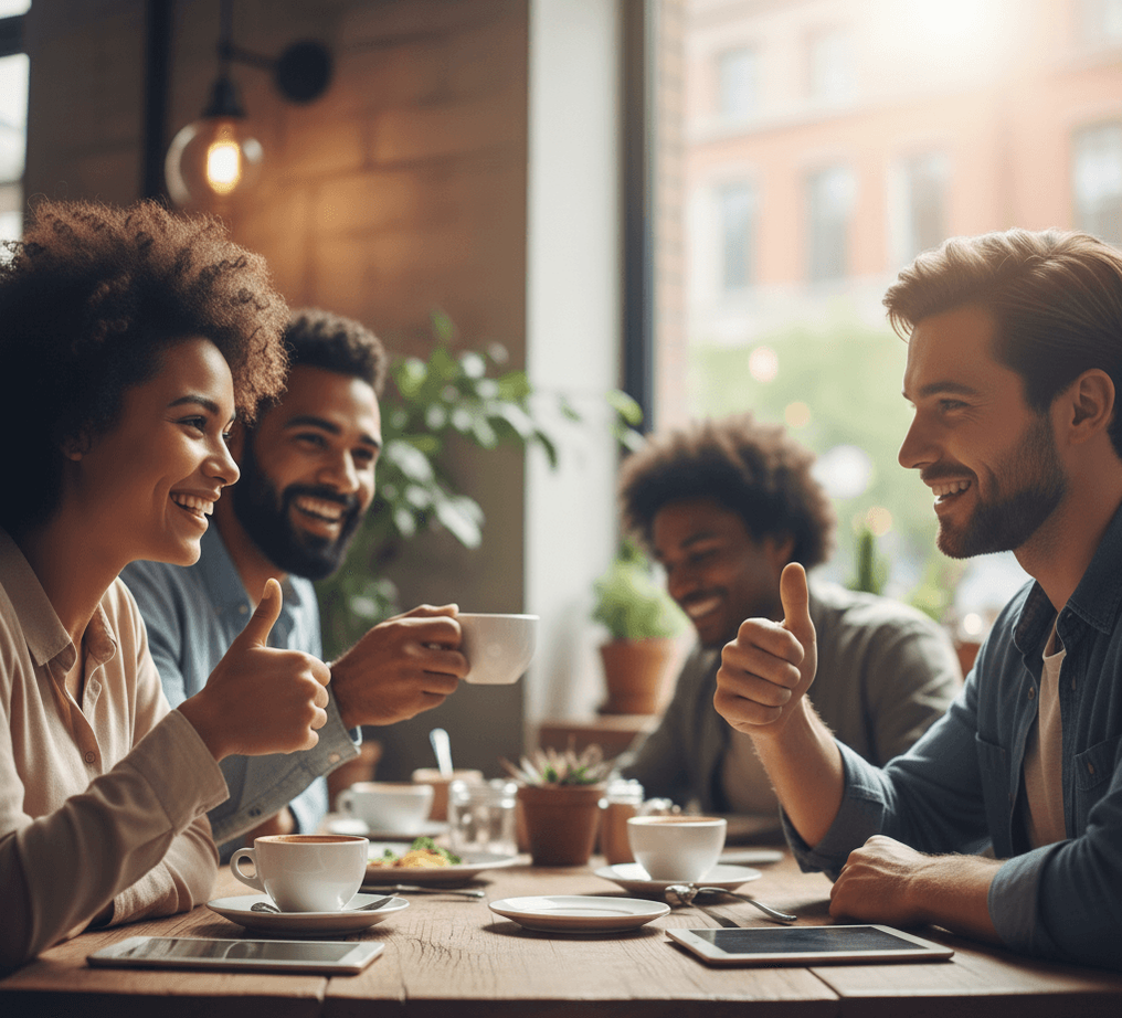 Friend group talking to each other.