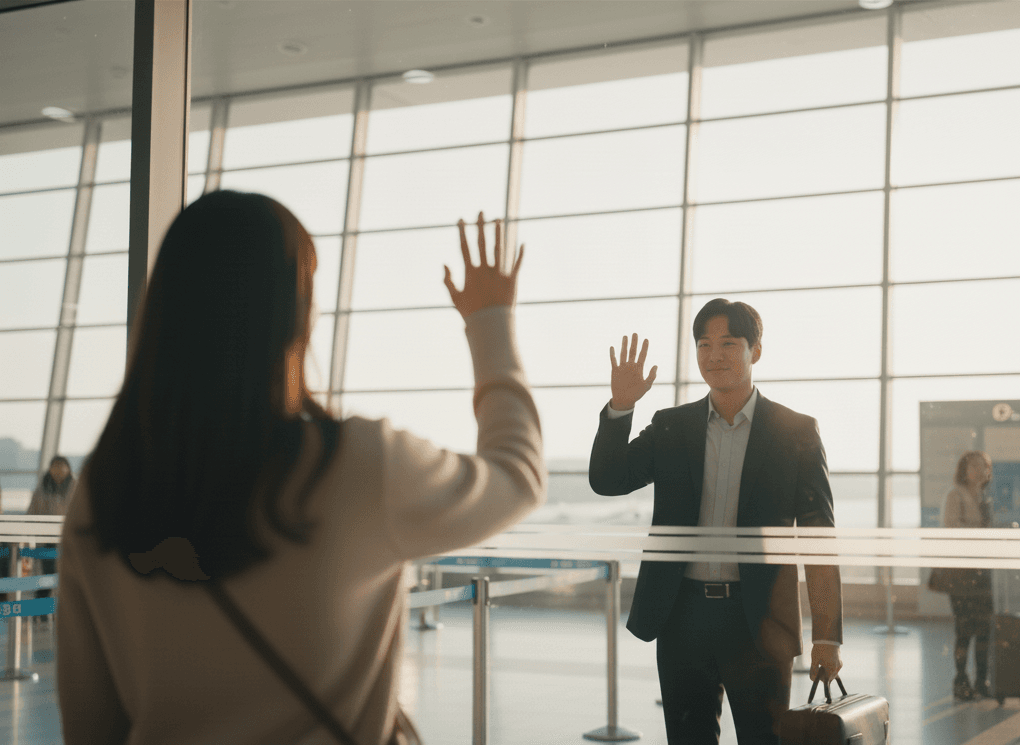 Korean people saying goodbye to each other.