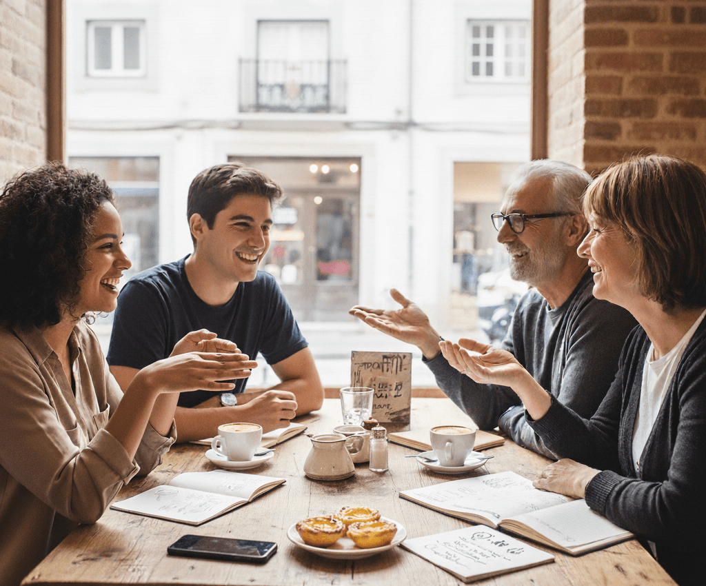 Portuguese people talking with each other.