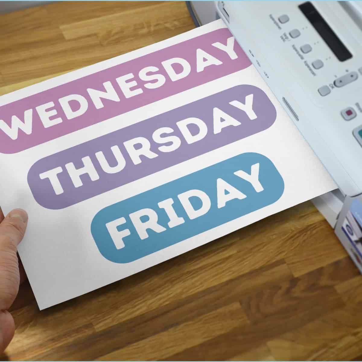 days of the week printout