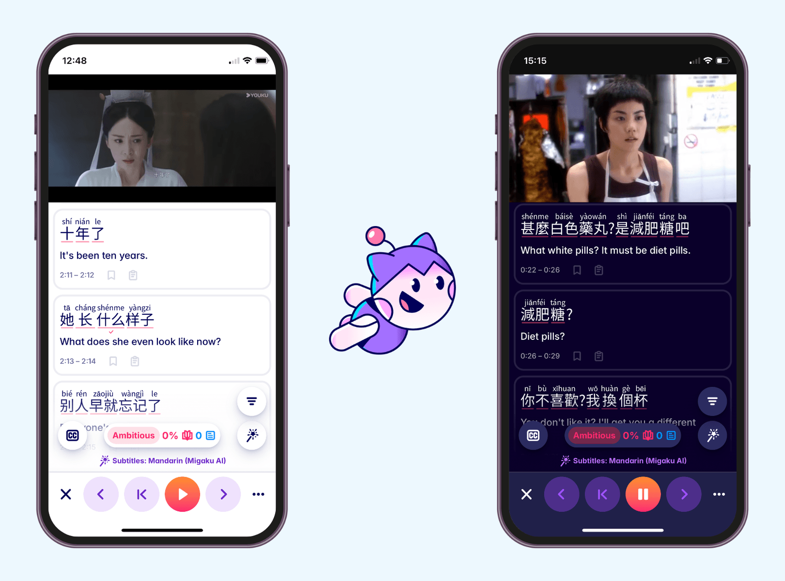 Migaku can generate subtitles for different written Chinese