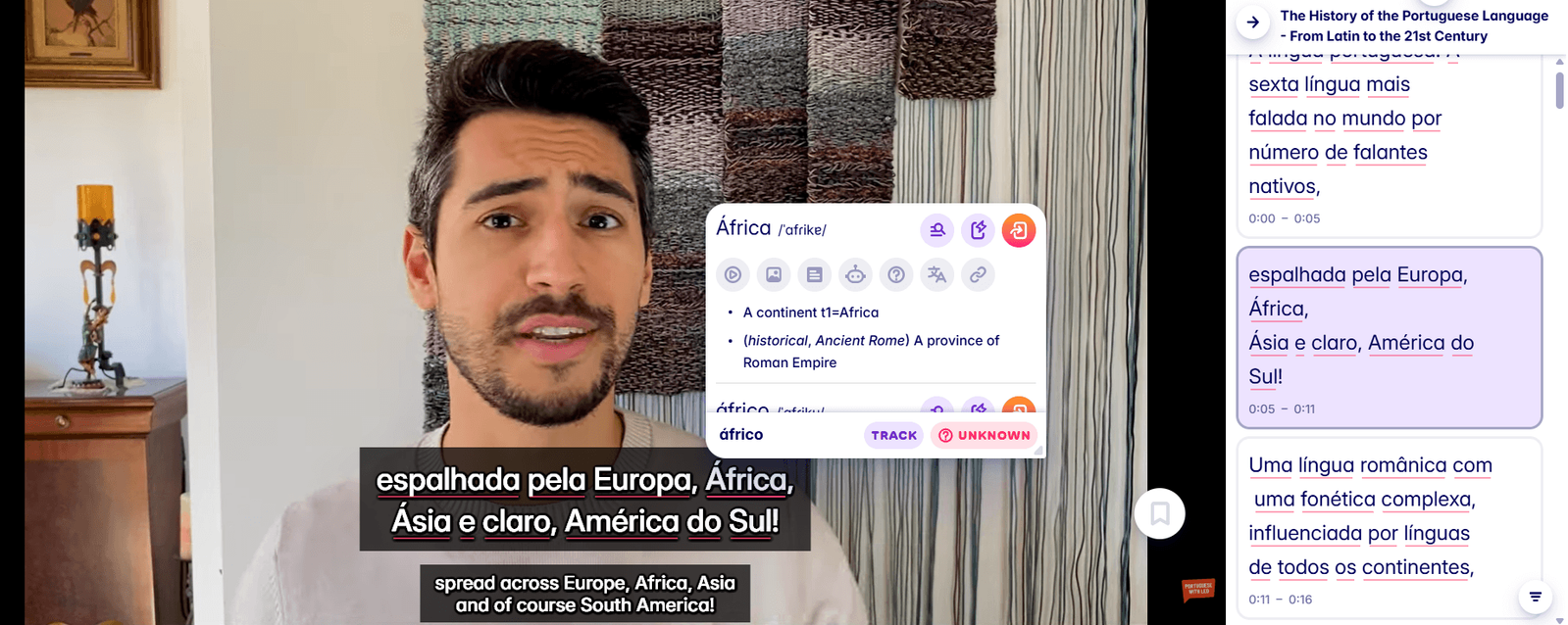 learn english and portuguese words with migaku