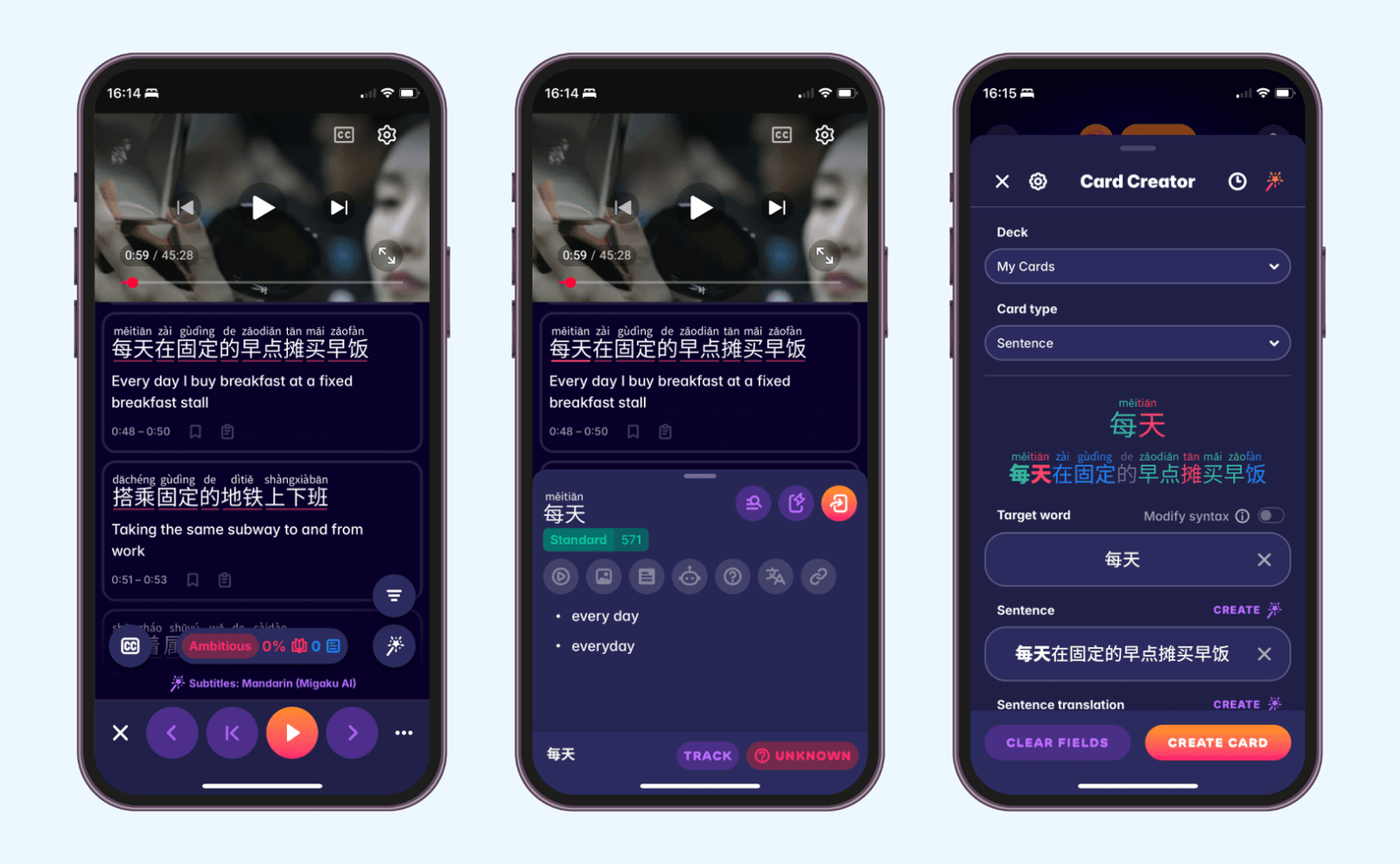 learn common Chinese characters with Migaku app