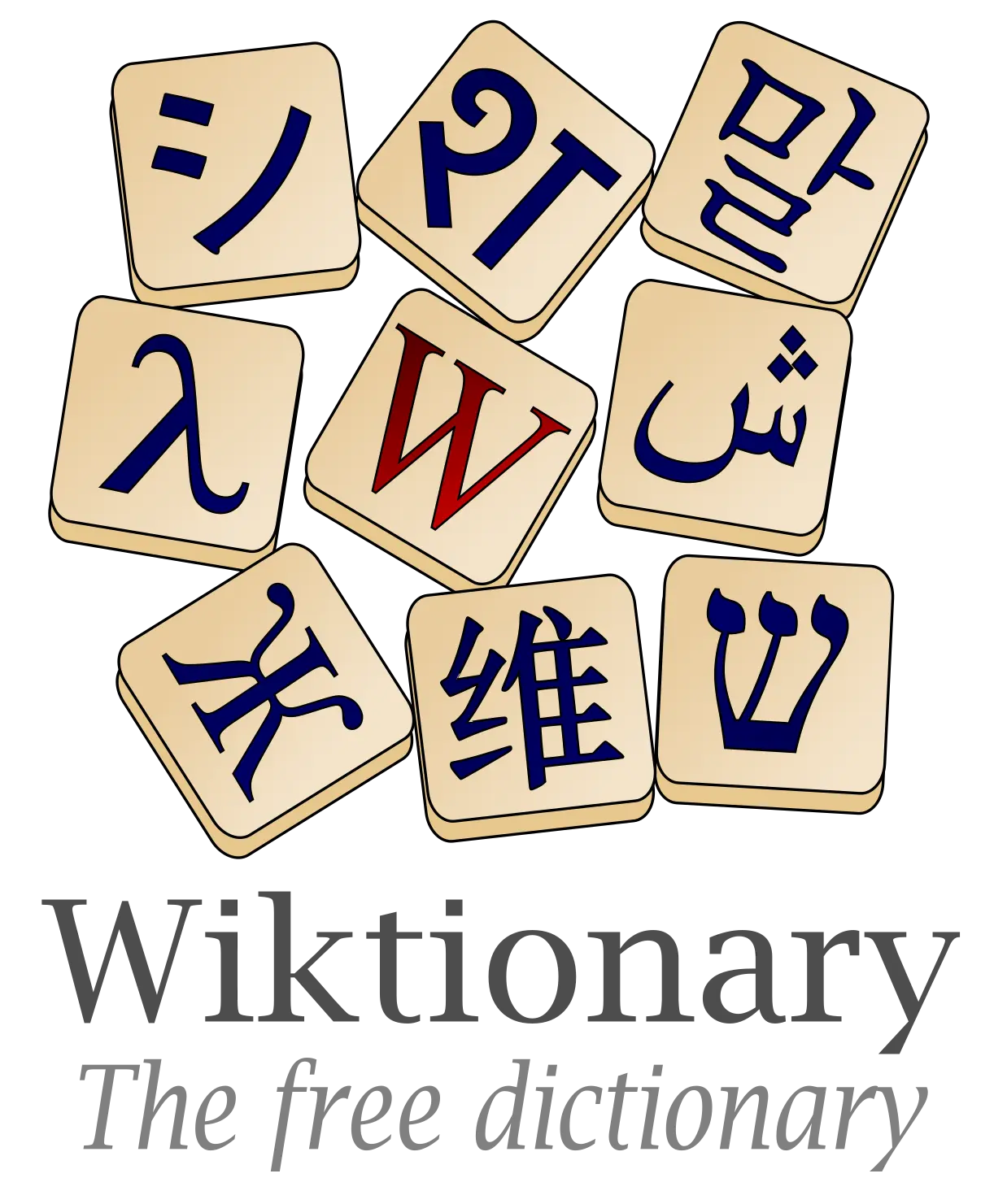 The logo for Wiktionary, a series of symbols in different languages