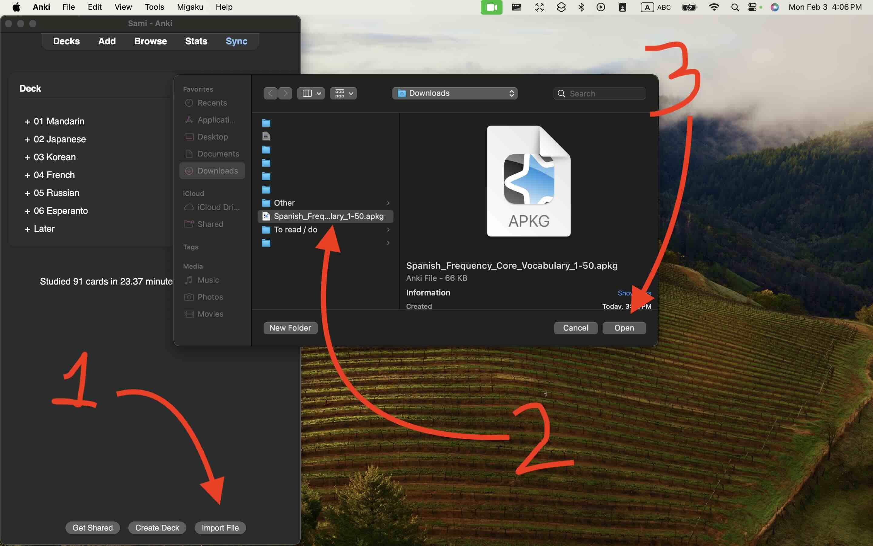A screenshot showing how to import your flashcards into Anki