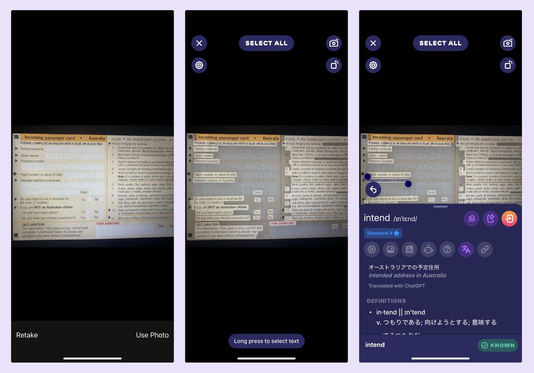 A screenshot demonstrating how Migaku's OCR feature can help you with language problems while traveling
