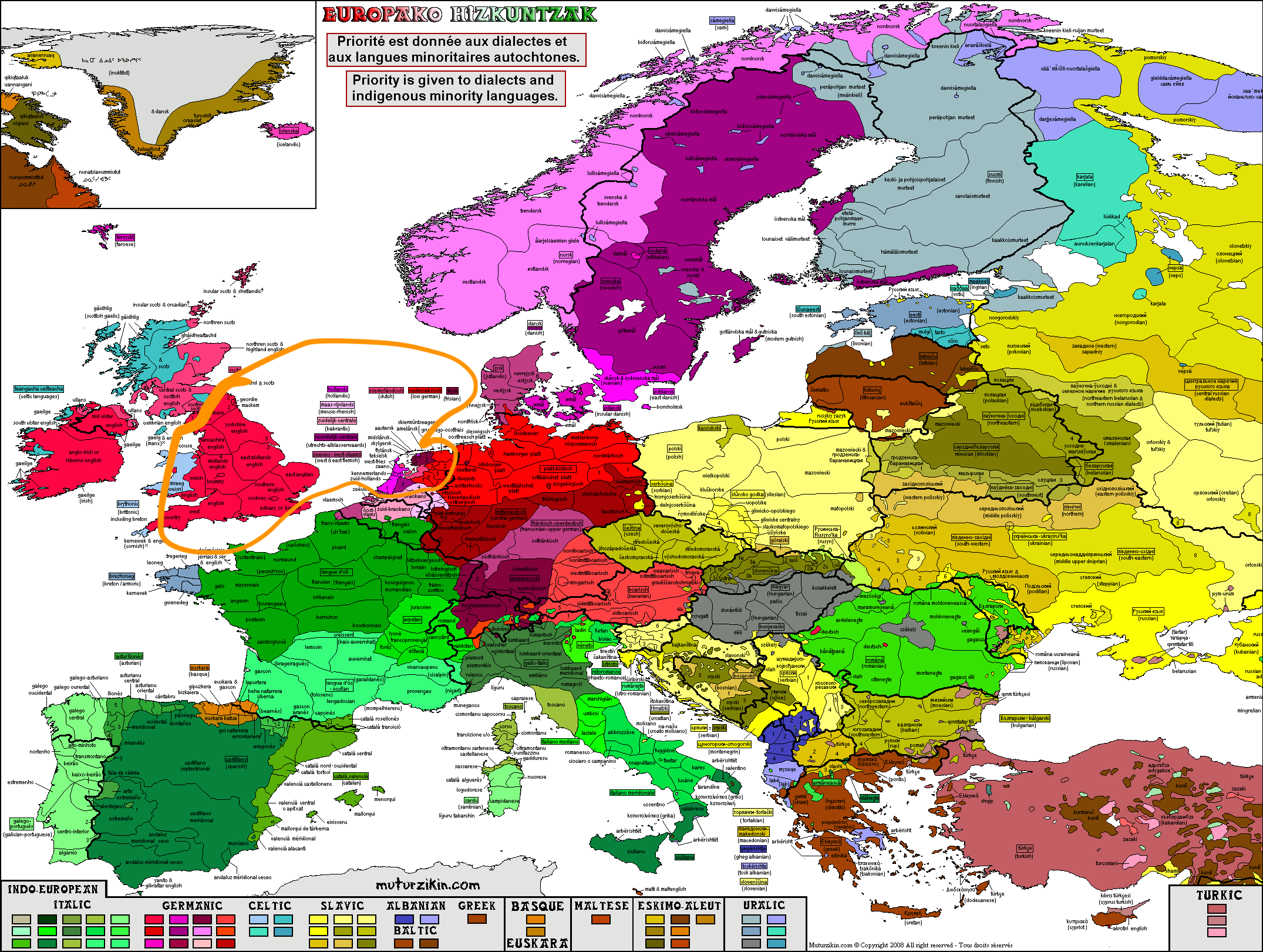 A map of the dialect continuums of Europe; credit to Mizurkin