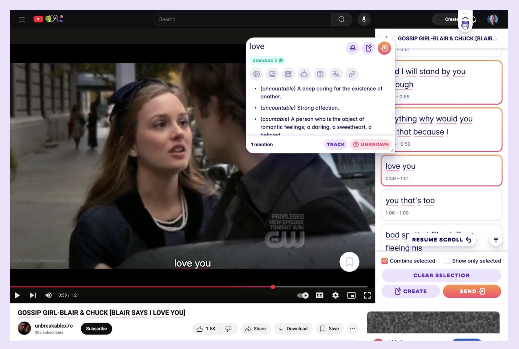 A screenshot from an episode of Gossip Girl, highlighting how Migaku enhances subtitles