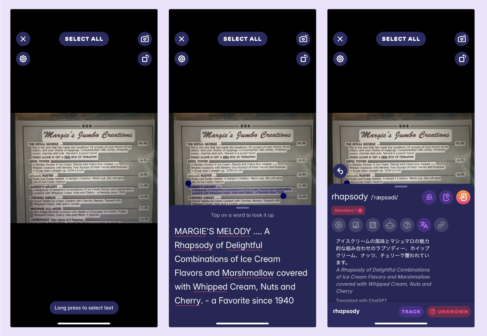 A screenshot demonstrating the Migaku app's OCR capabilities