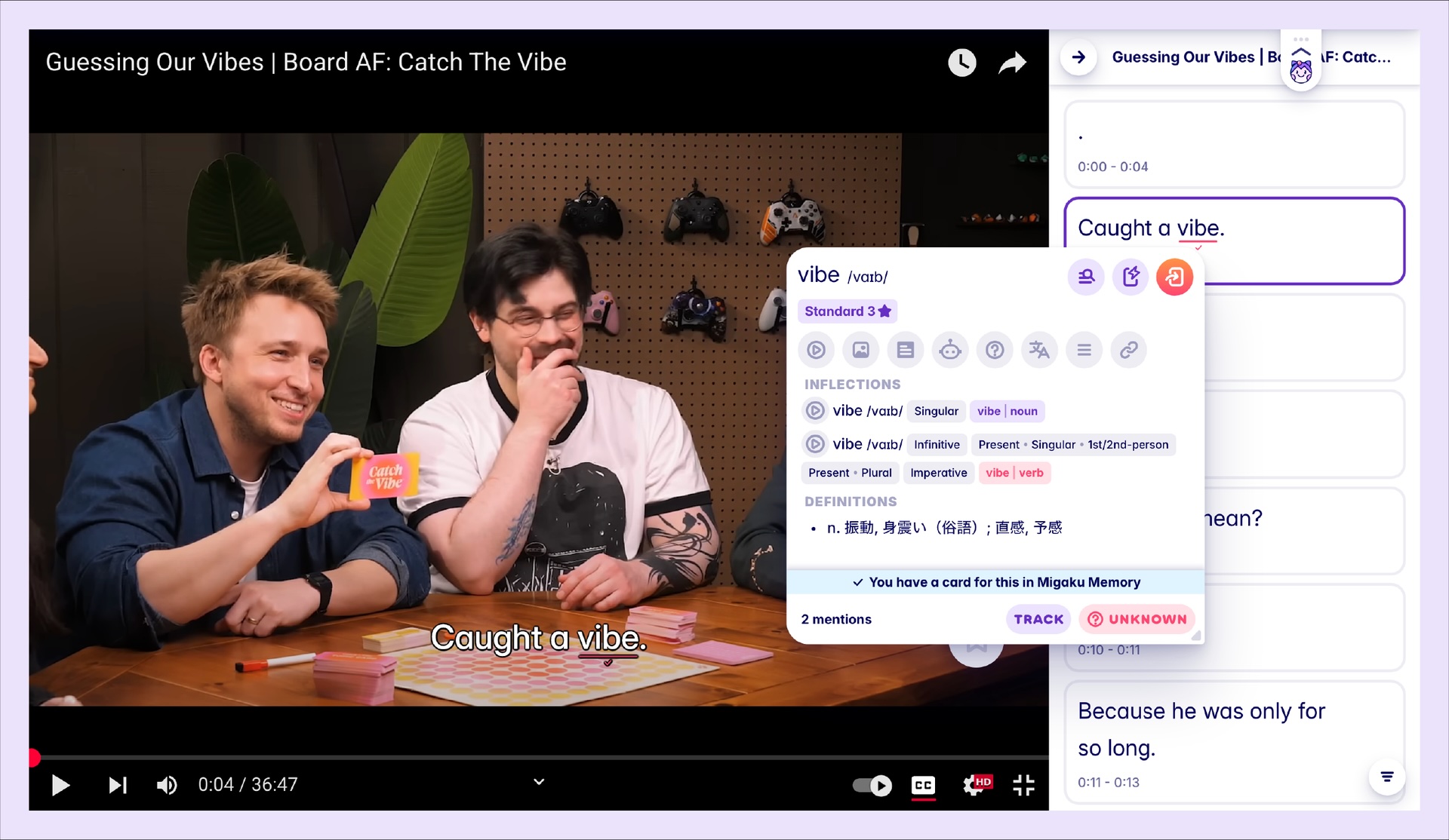 A screenshot from an English YouTube show, with two guys talking, inspecting the vibe
