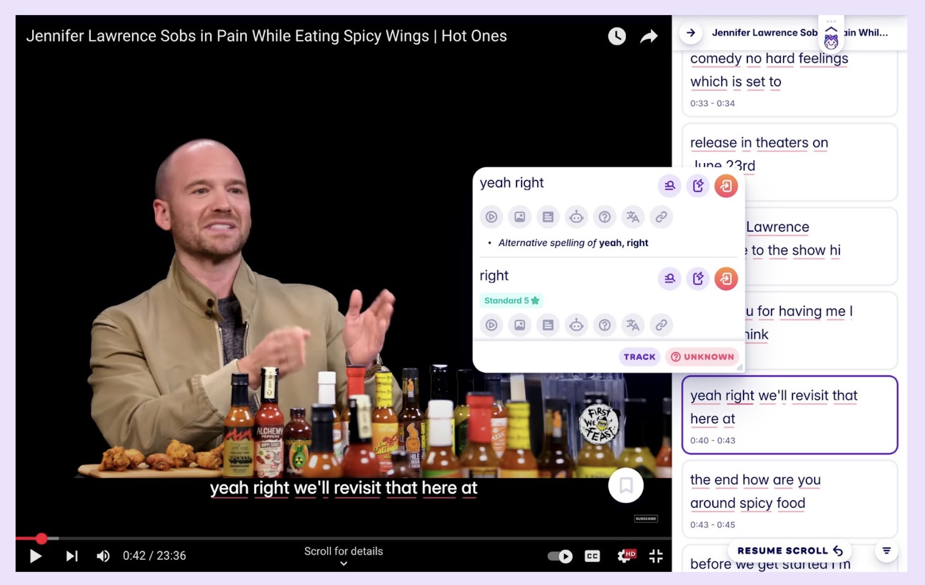 A screenshot from Hot Wings, showing the usage of 'yeah right' in context