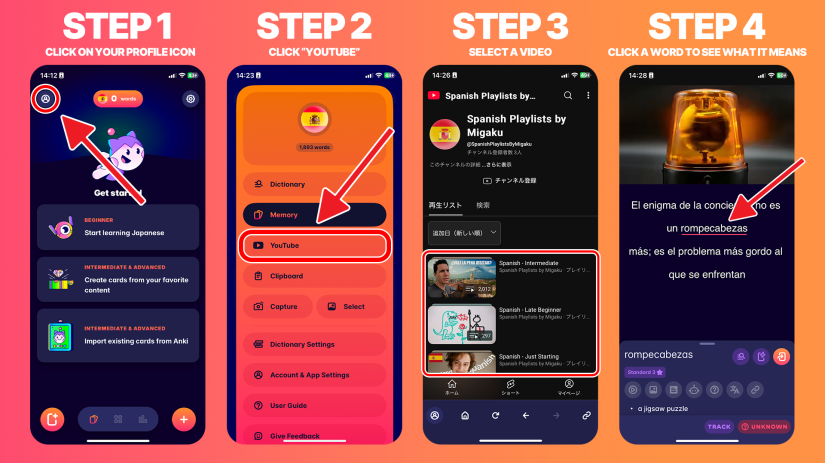 A screenshot showing how Migaku enhances subtitles to help people learn foreign languages