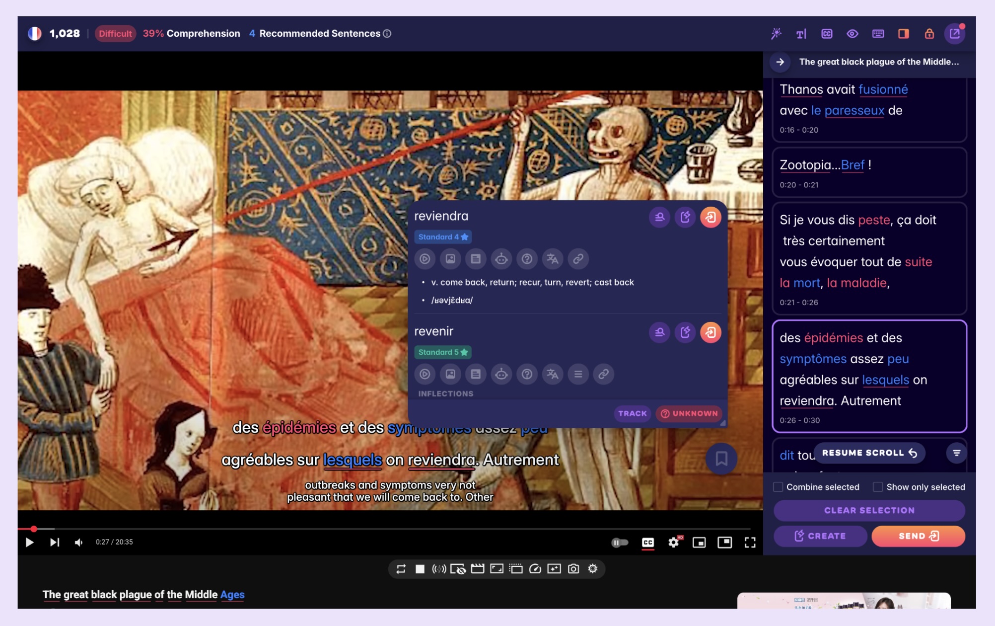 A screenshot showing how Migaku helps make native-language content more accessible