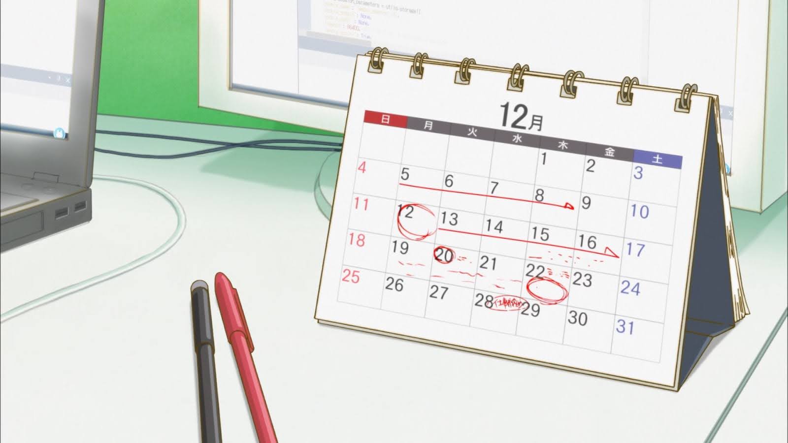 A photo of a calendar, each of the dates on which would be counted with 日 in Japanese