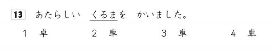 A screenshot of an orthography question from the JLPT N5