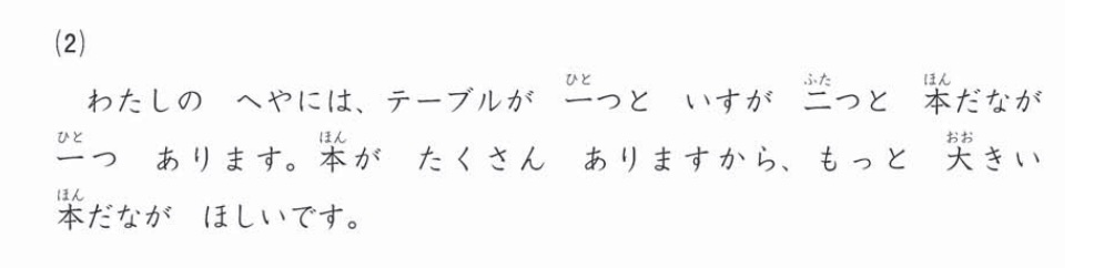 One of the texts from the 'short passage' portion of the JLPT N5 reading test