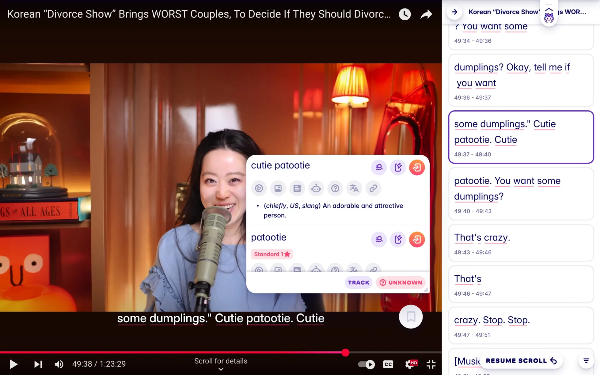 A woman spilling some relationship tea but commenting on how cute something is