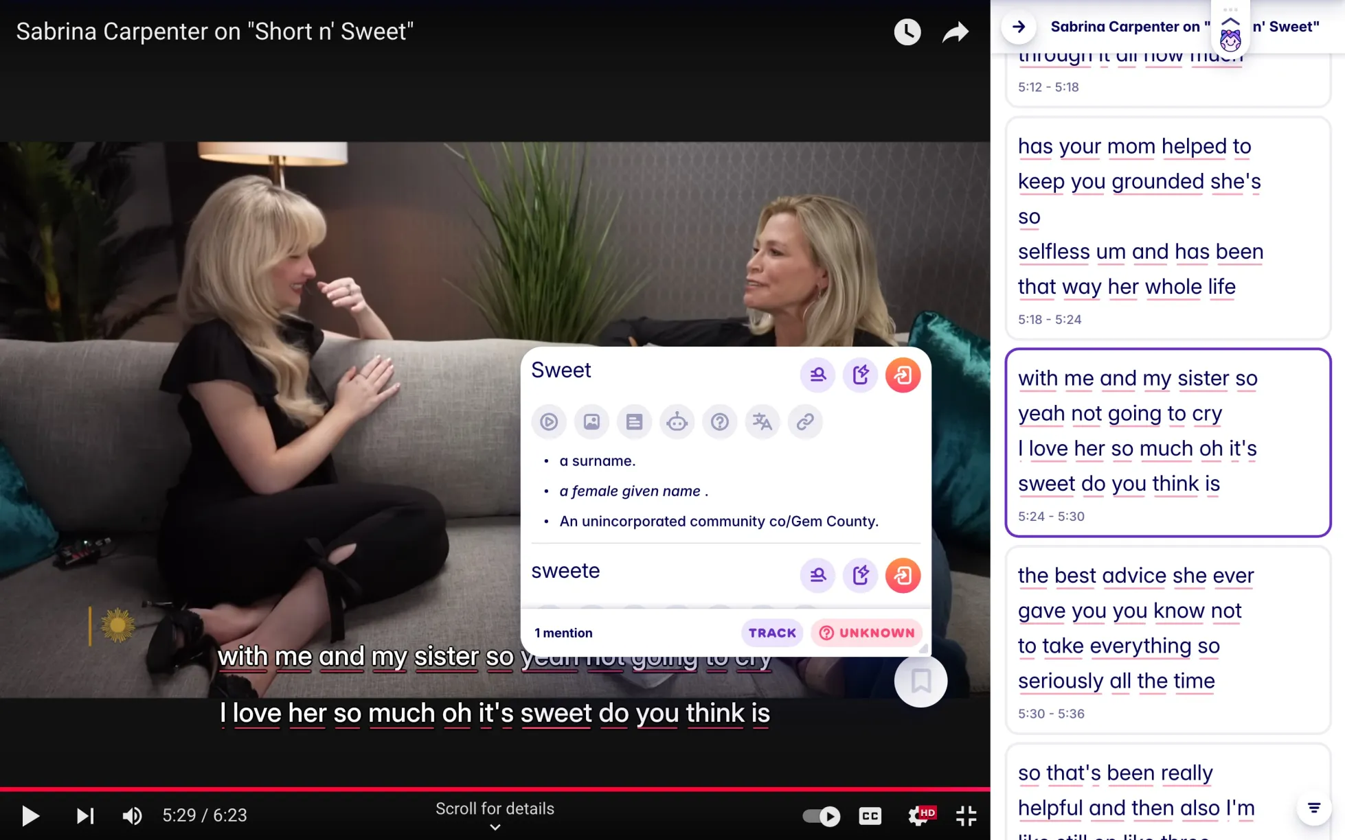 A woman on a talk show commenting about how sweet something is