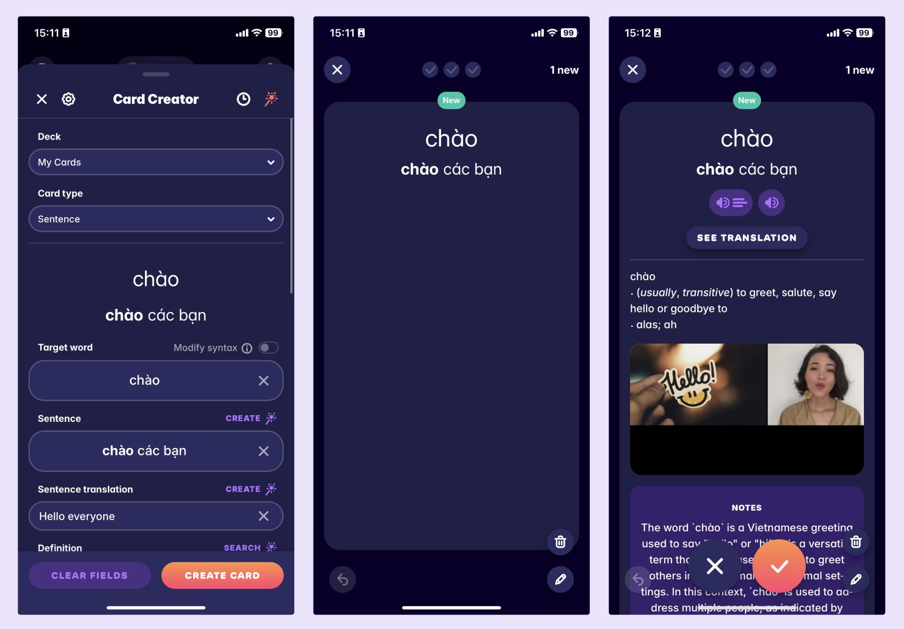 A screenshot of Migaku's app, showing how allow you to make flashcards from content you consume